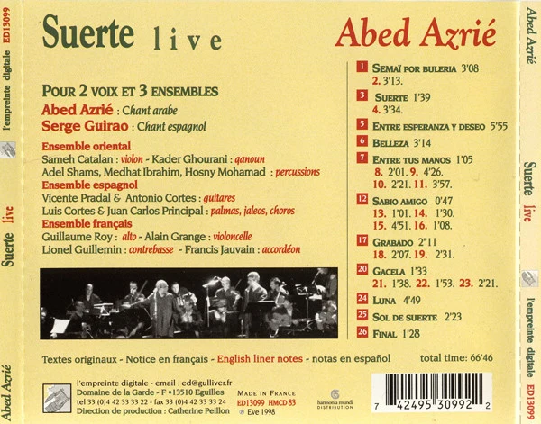 Abed Azrié - Suerte Live (CD, Album) - Image 2