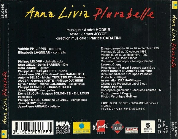 André Hodeir - Anna Livia Plurabelle (CD, Album, RE) - Image 2
