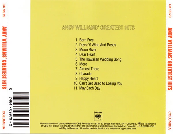 Andy Williams - Andy Williams' Greatest Hits (CD, Comp) - Image 5