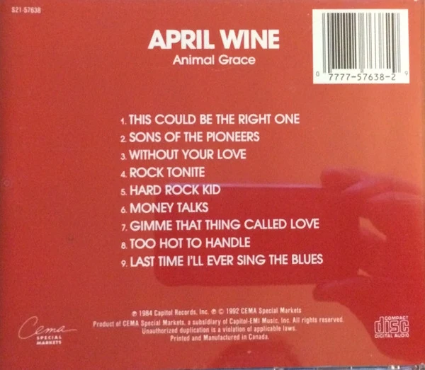 April Wine - Animal Grace (CD, Album, RE) - Image 2