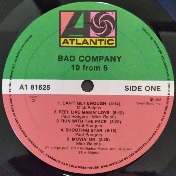 Bad Company (3) - 10 From 6 (LP, Comp, Club) - Image 3