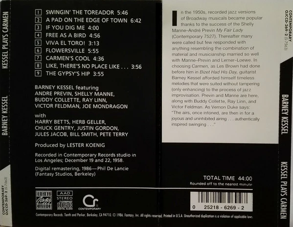 Barney Kessel - Modern Jazz Performances From Bizet's Opera Carmen (CD, Album, RE) - Image 2