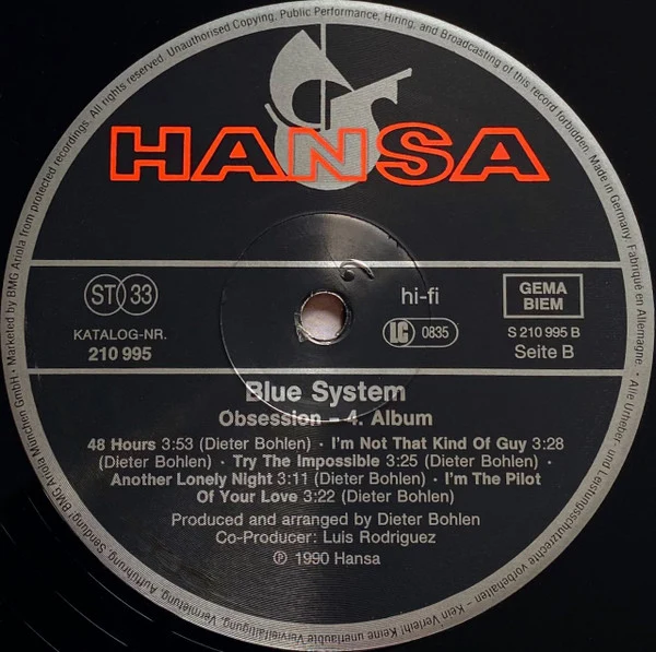Blue System - Obsession (LP, Album) - Image 4