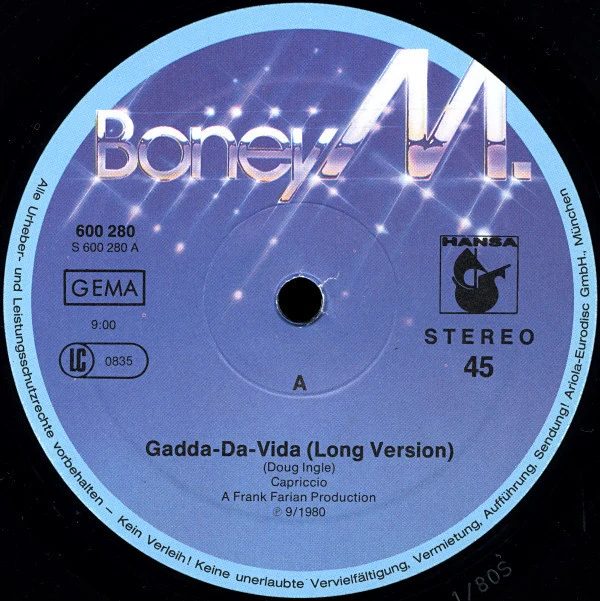 Boney M. - Gadda-Da-Vida (Long Version) (12", Maxi) - Image 3