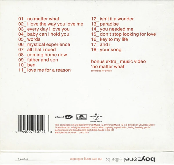 Boyzone - Ballads - The Love Song Collection (CD, Comp, Enh, S/Edition) - Image 2
