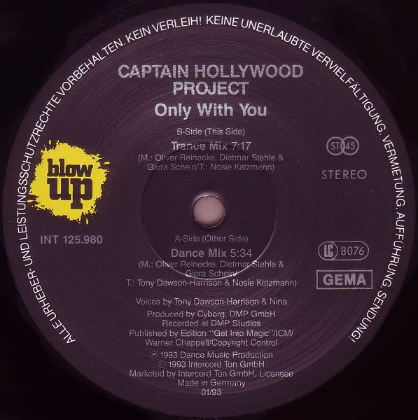 Captain Hollywood Project - Only With You (12", Maxi) - Image 3