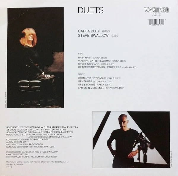 Carla Bley / Steve Swallow - Duets (LP, Album) - Image 2