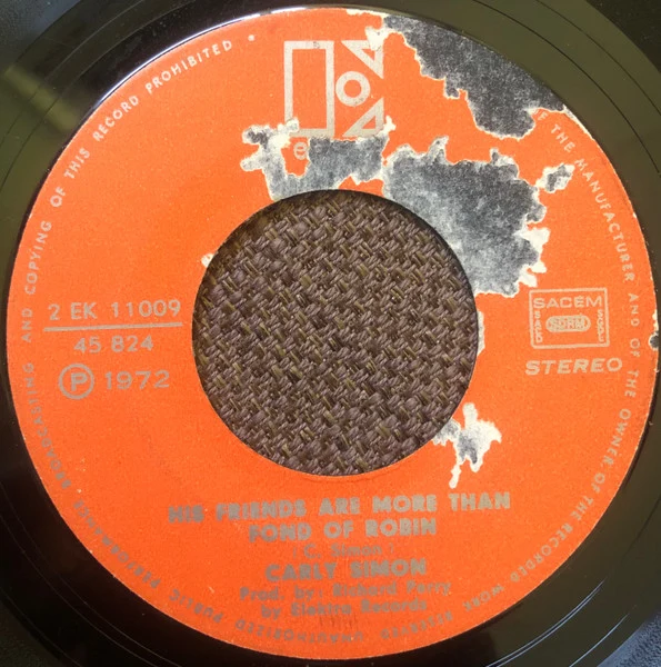 Carly Simon - You're So Vain / His Friends Are More Than Fond Of Robin (7", Single) - Image 2