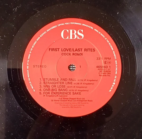 Cock Robin - First Love / Last Rites (LP, Album) - Image 5