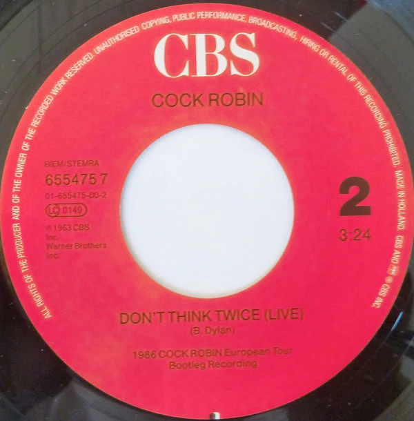 Cock Robin - Worlds Apart  (7", Single) - Image 4