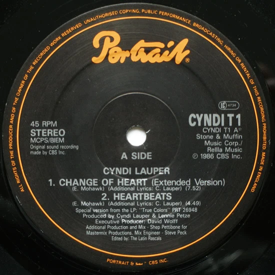 Cyndi Lauper - Change Of Heart (12", Single) - Image 3