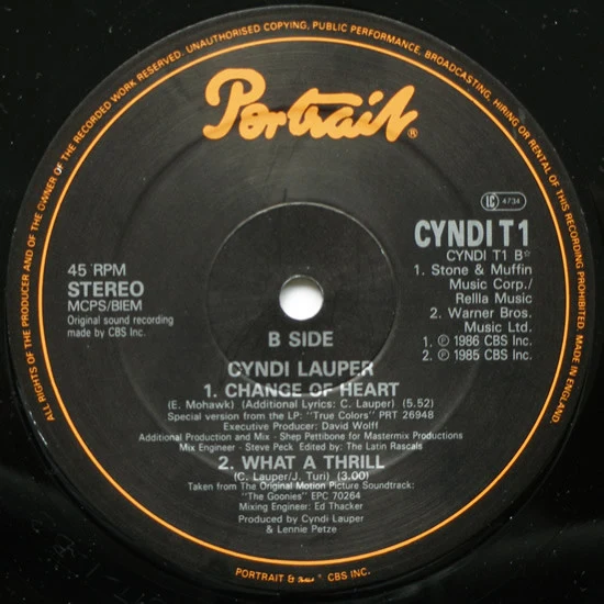 Cyndi Lauper - Change Of Heart (12", Single) - Image 4