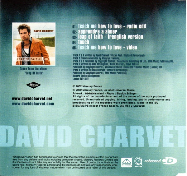 David Charvet - Teach Me How To Love (CD, Maxi, Enh) - Image 2