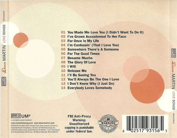 Dean Martin - Love Songs (CD, Comp, RM) - Image 2