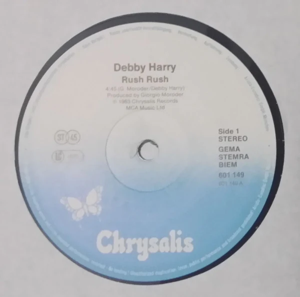 Deborah Harry - Rush Rush (Special Extended Remix) (12", Maxi) - Image 2