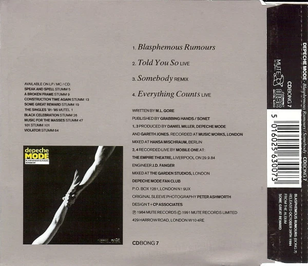 Depeche Mode - Blasphemous Rumours / Somebody (CD, Single, RE) - Image 2