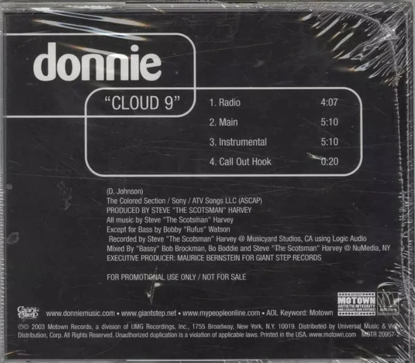 Donnie - Cloud 9 (CD, Single, Promo) - Image 2