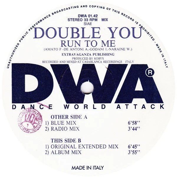 Double You - Run To Me (12") - Image 2