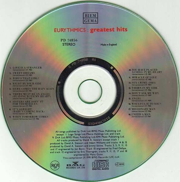 Eurythmics - Greatest Hits (CD, Comp) - Image 3