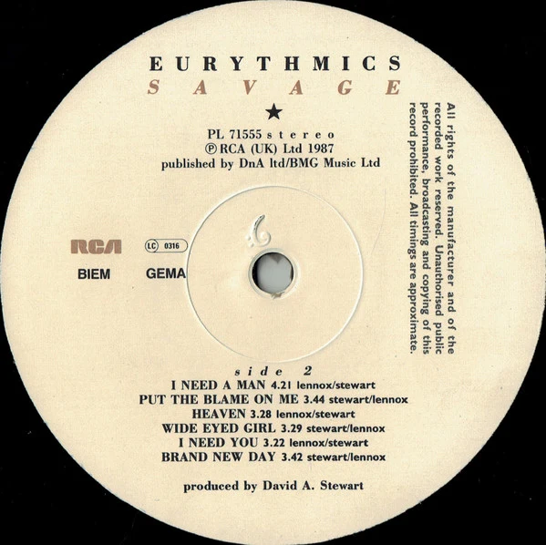 Eurythmics - Savage (LP, Album) - Image 4
