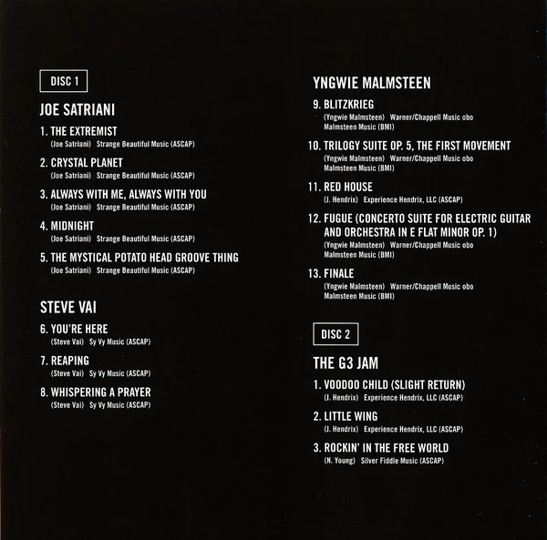 G3 (6), Joe Satriani, Steve Vai, Yngwie Malmsteen - G3 Live: Rockin' In The Free World (2xCD, Album) - Image 3
