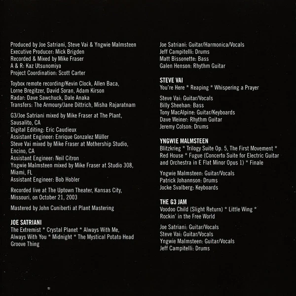 G3 (6), Joe Satriani, Steve Vai, Yngwie Malmsteen - G3 Live: Rockin' In The Free World (2xCD, Album) - Image 4