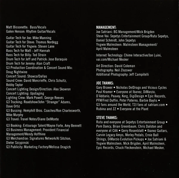 G3 (6), Joe Satriani, Steve Vai, Yngwie Malmsteen - G3 Live: Rockin' In The Free World (2xCD, Album) - Image 5