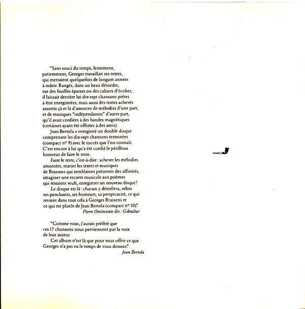 Georges Brassens, Jean Bertola - Dernières Chansons De Brassens Par Jean Bertola (CD, Album) - Image 4