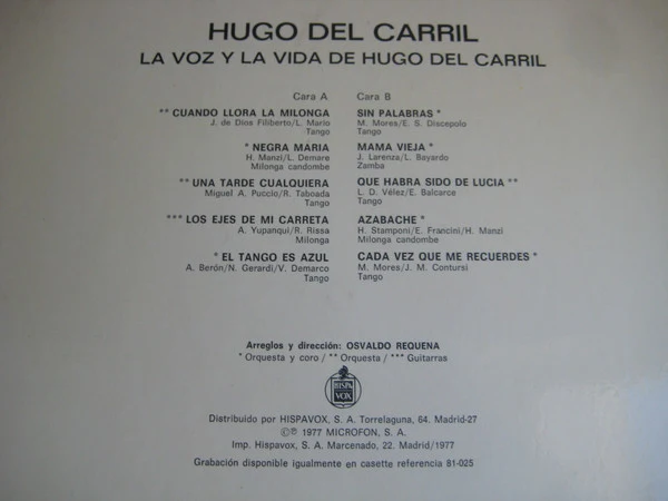 Hugo Del Carril - La Voz Y La Vida (LP, Comp) - Image 3
