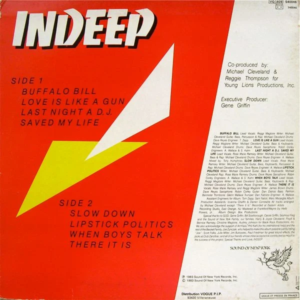 Indeep - Last Night A D.J. Saved My Life! (LP, Album) - Image 2