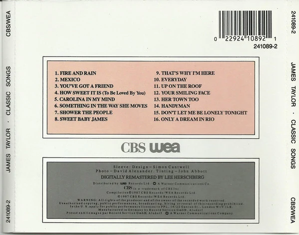 James Taylor (2) - Classic Songs (CD, Comp, RE, RM) - Image 2