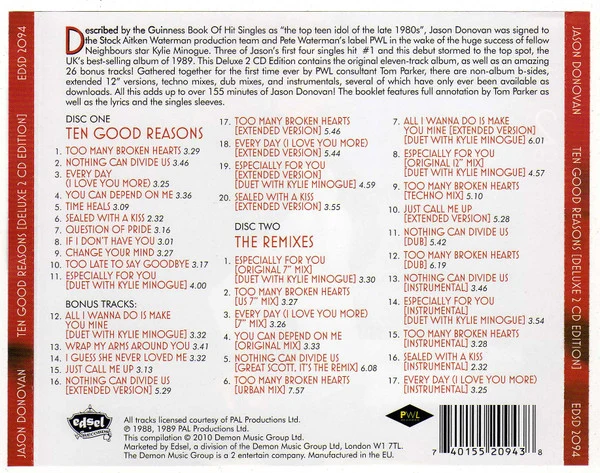 Jason Donovan - Ten Good Reasons (2xCD, Album, Dlx, RM) - Image 2