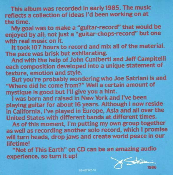Joe Satriani - Not Of This Earth (CD, Album, RE) - Image 4