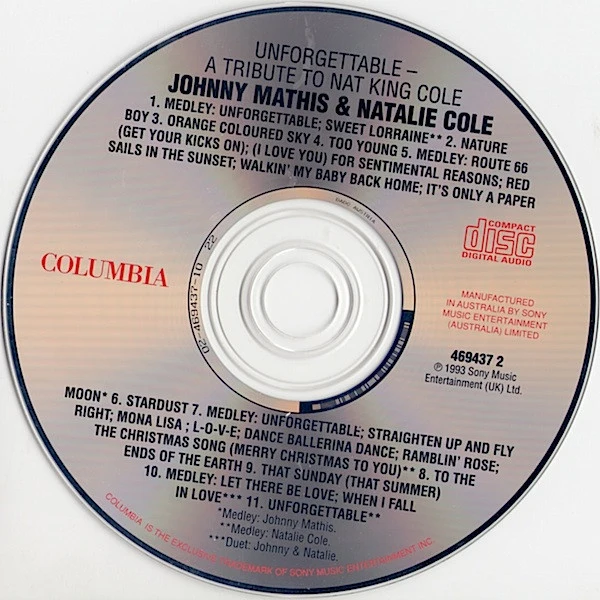 Johnny Mathis With Special Guest Natalie Cole - Unforgettable: A Musical Tribute To Nat King Cole (CD, Album, RE) - Image 3