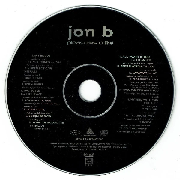 Jon B - Pleasures U Like (CD, Album) - Image 3