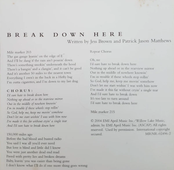 Julie Roberts - Break Down Here (CD, Single, Promo) - Image 4