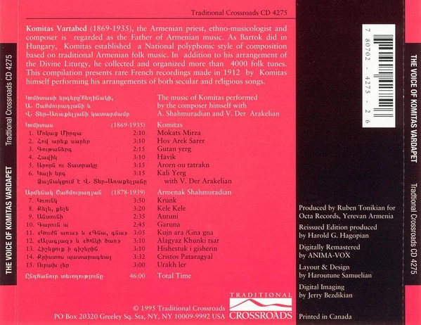 Komitas - The Voice Of Komitas Vardapet (CD, Album, Comp, RE) - Image 2