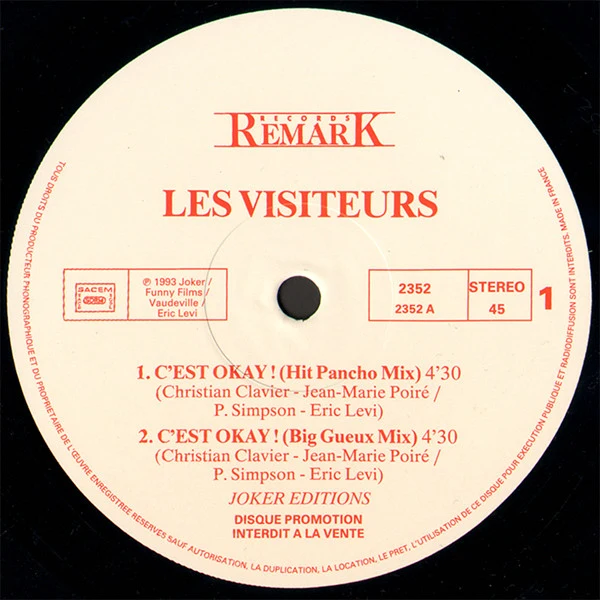 Les Visiteurs - C'est Okay! (Remix) (12", Maxi, Promo) - Image 2
