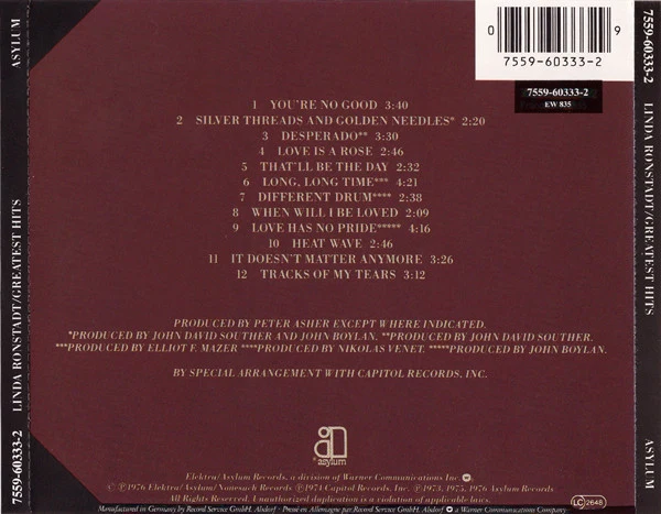Linda Ronstadt - Greatest Hits (CD, Comp, RE) - Image 2