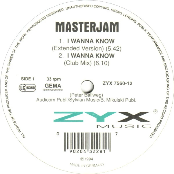 Masterjam - I Wanna Know (12")