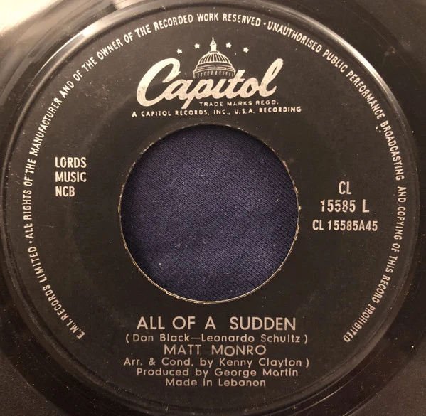 Matt Monro - All Of A Sudden / That's The Way It Goes (7") - Image 2