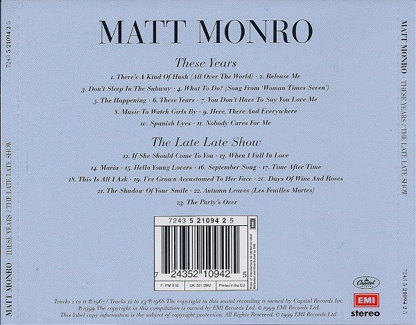 Matt Monro - These Years / The Late Late Show (CD, Comp, RM) - Image 5