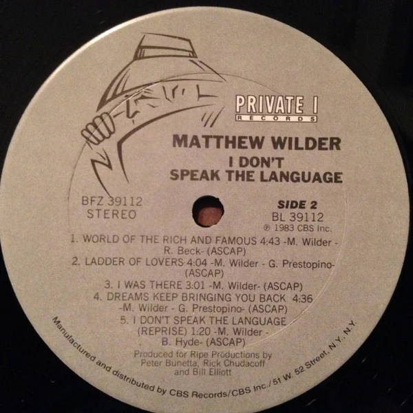 Matthew Wilder - I Don't Speak The Language (LP, Album) - Image 4