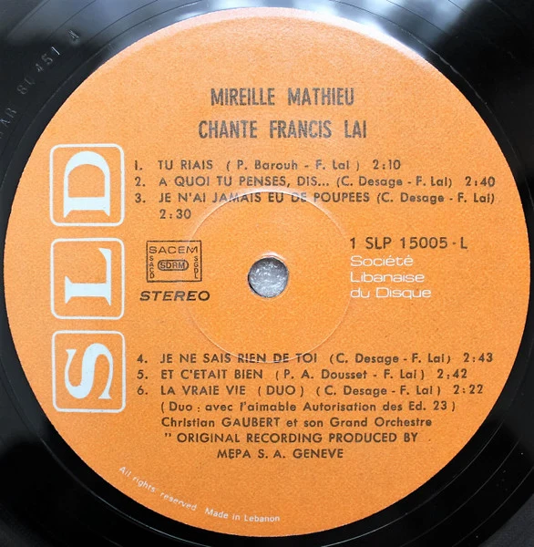Mireille Mathieu - Chante Francis Lai (LP, Album) - Image 3