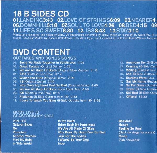 Moby - 18 B Sides + DVD (CD, Comp + DVD-V, Comp, P/Mixed, NTSC) - Image 5