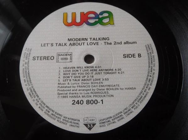 Modern Talking - Let's Talk About Love - The 2nd Album (LP, Album) - Image 4