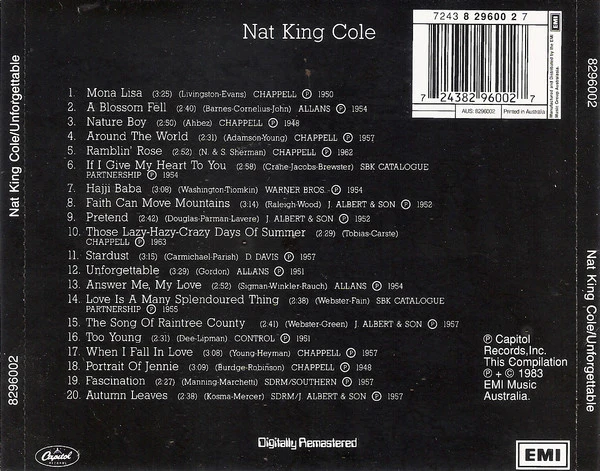 Nat King Cole - Unforgettable (CD, Comp, RM) - Image 2