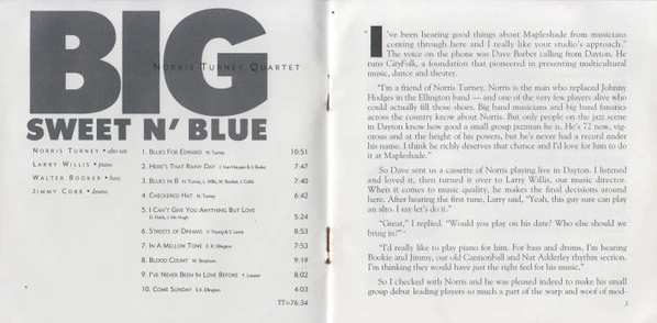 Norris Turney Quartet - Big, Sweet N' Blue (CD, Album) - Image 5