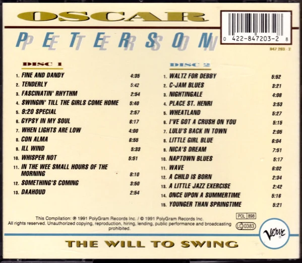 Oscar Peterson - The Will To Swing (2xCD, Comp) - Image 2