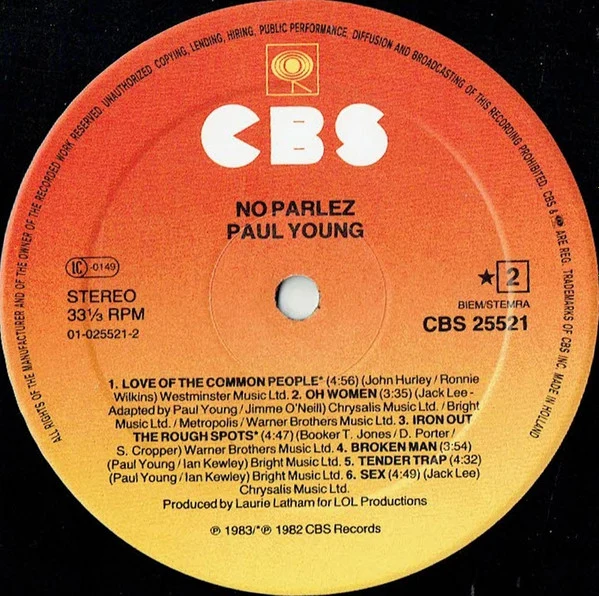 Paul Young - No Parlez (LP, Album, Sun) - Image 4